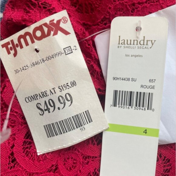 NWT Laundry By Shelli Segal * Lace Overlay Two-Piece Dress * Rouge Red * Size 4 - Picture 6 of 7